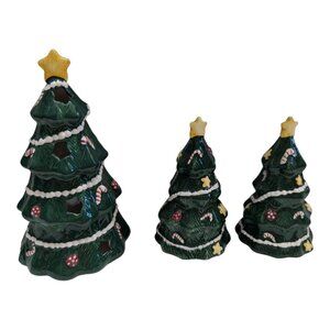 Bella Casa by Ganz Christmas Tree Lot 3 Salt Pepper shaker tea light luminary